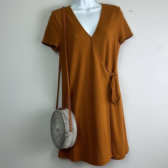 Madewell Texture & Thread Short Sleeve Mini Dress Side Tie Faux Wrap Size S - Picture 12 of 16